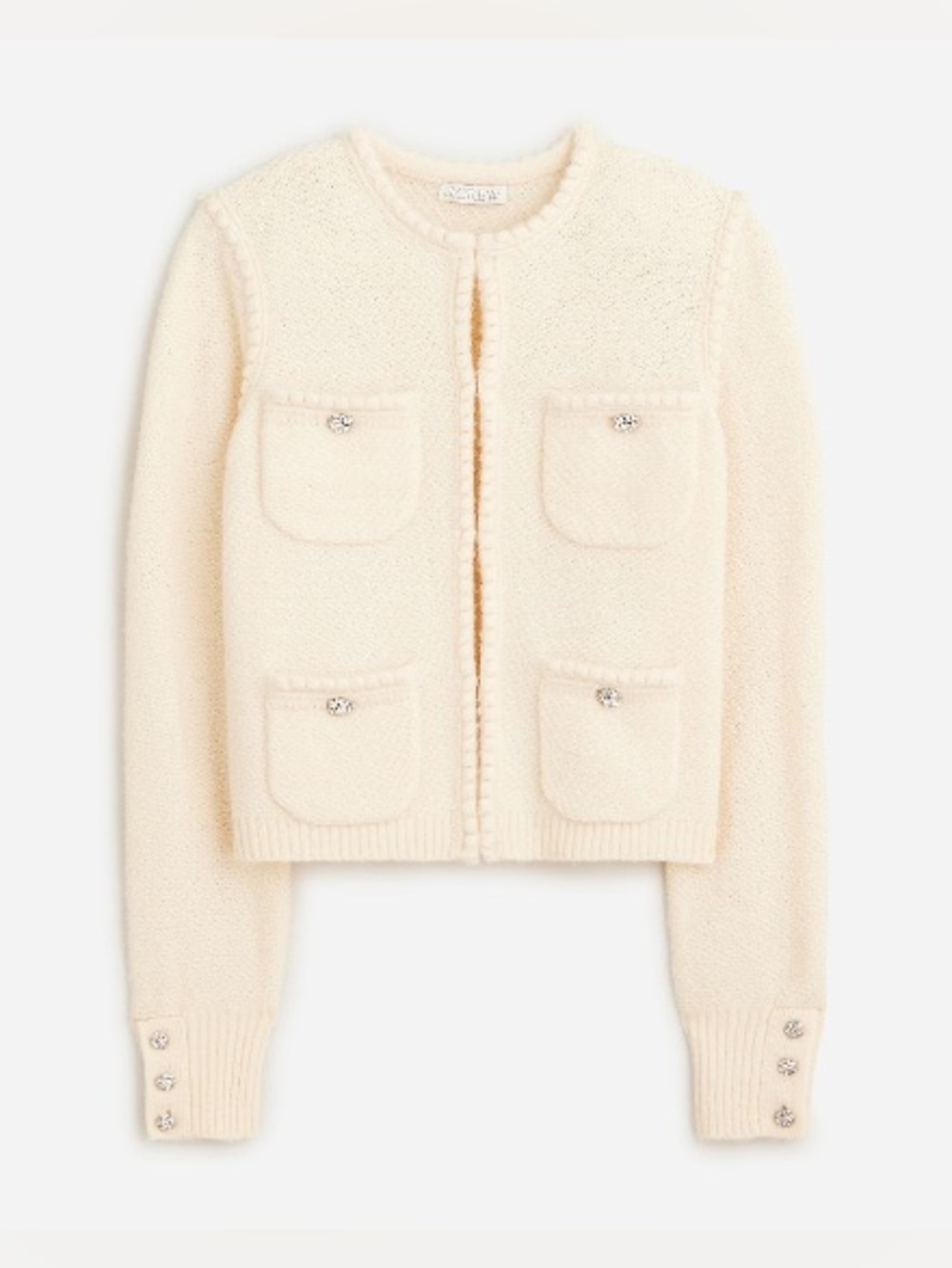 NWT J. Crew Odette Cream Bouclé Lady Jacket Cardigan jeweled Buttons Size XXS